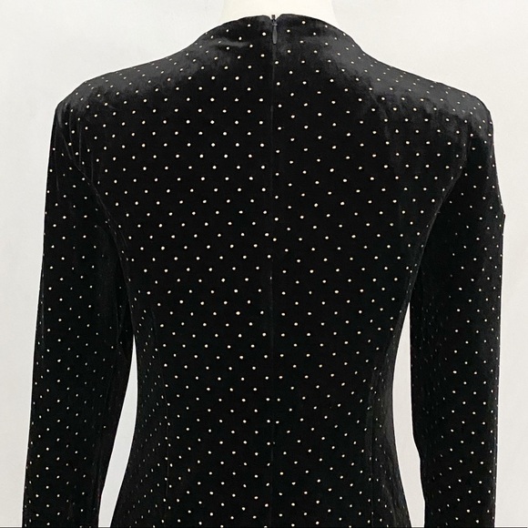 Tahari Long Sleeve Gold Studded Velour Dress - Picture 7 of 12